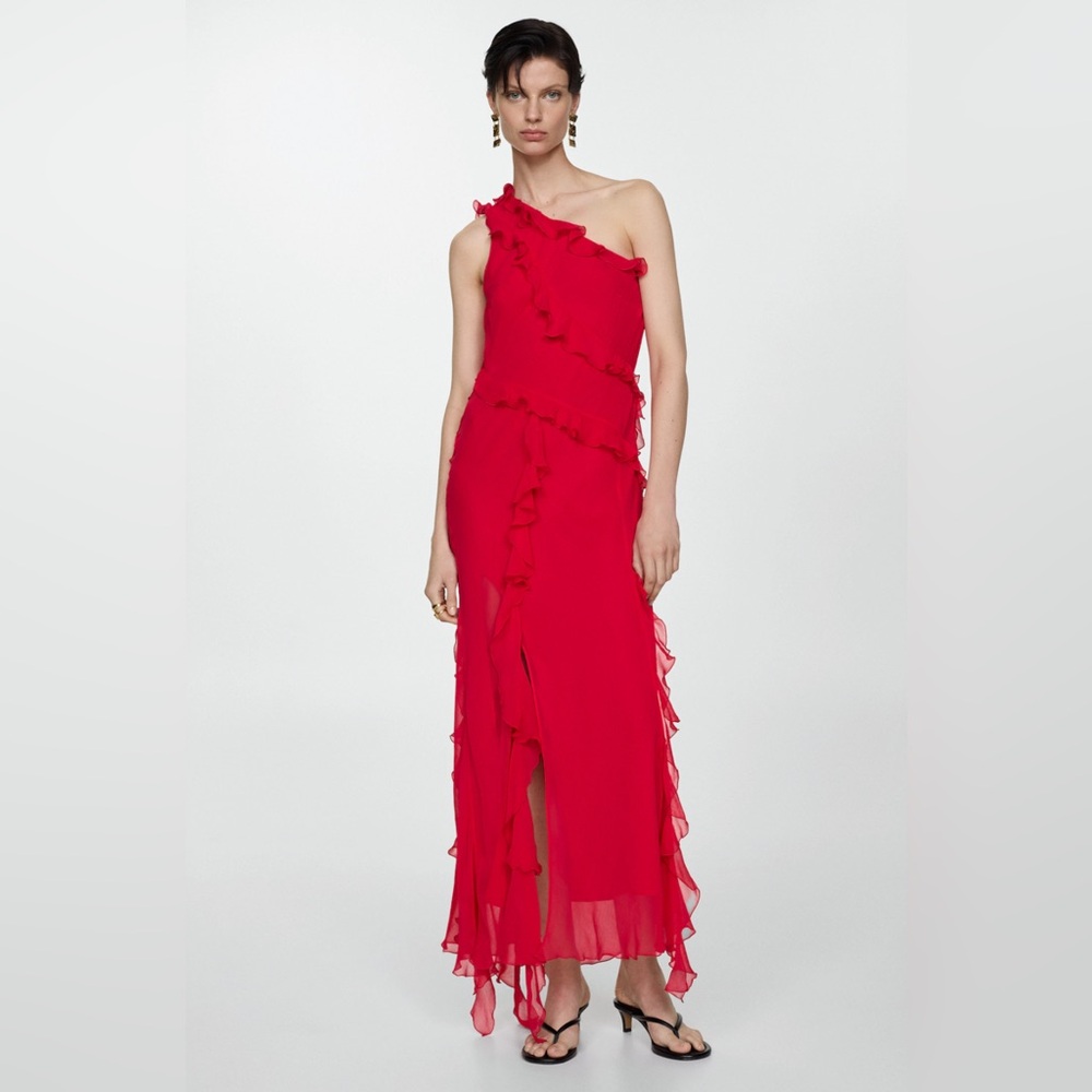NWT MANGO Asymmetric Ruffled Dress